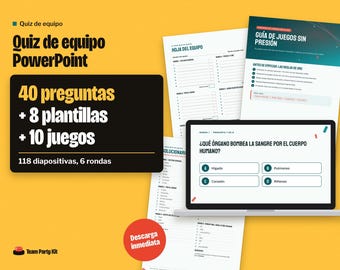 Office Trivia Game in Spanish, Quiz de Equipo PowerPoint, Editable Team Trivia with Scoreboard