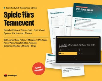 German Team Building Games, Teamevent Spiele, Editable Team Quiz PowerPoint in German, Icebreaker Cards