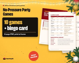 Office Christmas Party Games Printable, 10 No-Pressure Games and Find Someone Who Bingo