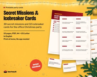 Secret Mission Cards and Icebreaker Cards, Printable Office Christmas Party Game