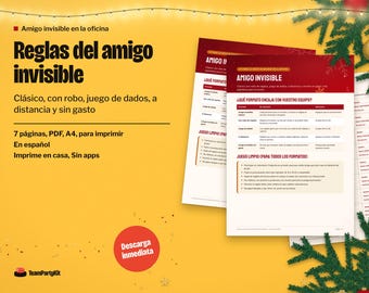 Reglas del Amigo Invisible para la Oficina, con Robo, Juego de Dados, Papeletas para Imprimir