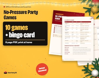 Office Christmas Party Games Printable, 10 No-Pressure Games and Find Someone Who Bingo