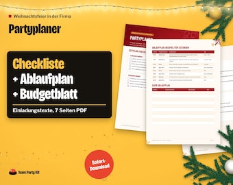 Christmas Party Planner in German, Weihnachtsfeier Planer, Checkliste, Ablaufplan, Einladung Vorlage