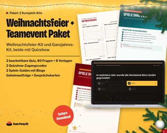German Office Party Games Bundle, Weihnachtsfeier und Teamevent Spiele, Editable Quiz PowerPoint