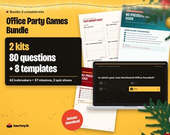 Office Party Games Bundle, Christmas Party Games and Team Building Games for Work, Editable Trivia PowerPoint, Quiz Show