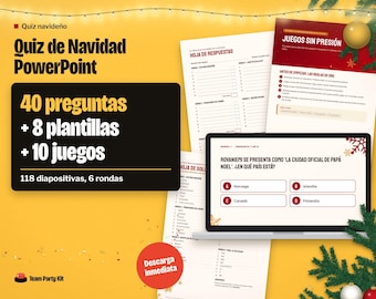 Spanish Christmas Games, Quiz Navidad PowerPoint para Cena de Empresa, Editable Christmas Trivia Game