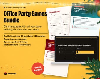 Office Party Games Bundle: Christmas Party Kit plus Team Building Kit, Editable Trivia PowerPoint