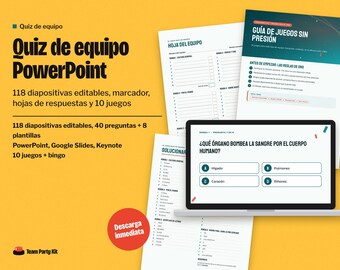 Spanish Team Trivia PowerPoint, Quiz de Equipo, Editable Work Quiz Game with Scoreboard