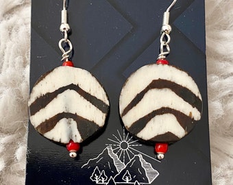 Black and White Bone Tribal Earrings Vintage Beads Handmade Artisan Jewelry Gift Ideas Gender Nuetral Accessories