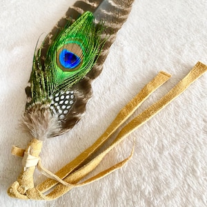 Smudging Feather Fan with Quartz Crystal Ceremony Healing Altar Tool Handmade Home Decor Ideas