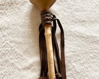 Horse Hide Rattle Smokey Quartz Crystal healing altar ceremonial tool southwestern home decor ideas
