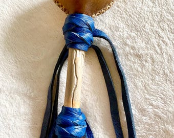 Horse Hide Rattle With Lapis Crystal Healing Tool Ceremony Maracca Music Shaker southwestern home decor ideas