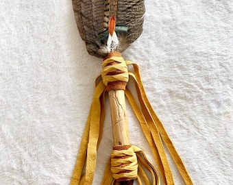 Large Smudge Fan Wild Turkey Tail Smudging Feathers deer leather wrapped crystal healing ceremonial altar tool southwestern home decor gifts