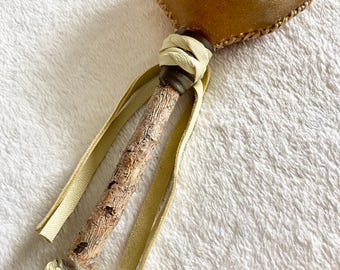 Horse Heart Rattle with Jasper Crystal healing tool rawhide shaker southwest home decor ideas