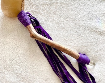 Extra Large Horse Hide Rattle with Quartz Crystal Healing Tool Altar Ceremony Western themed gift ideas