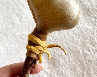 Horse rawhide rattle ceremonial tool healing red jasper crystal deer leather wrapped handle southwest themed home decor ideas