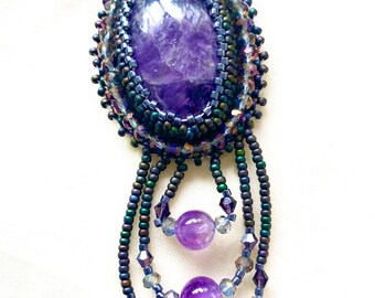 Beaded Amethyst Gemstone Necklace handmade artisan jewelry gift ideas for her