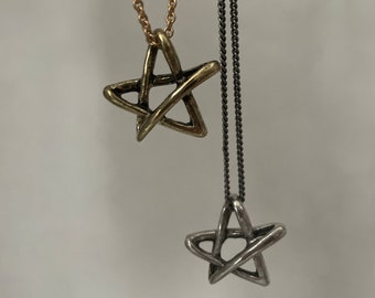 Star Pendant, Solid Brass or Silver Plate, Open Design, Abstract, 3 Dimensional 1+1/8" X 1" 2 Sided, Antique Finish, Pendant Only