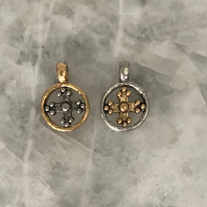 Rustic Cross Pendant with Bail, Open Bezel Setting, Celtic 30mm Hammered, 2 Tone, Gold, Silver, Necklace, Pewter, Lead Free