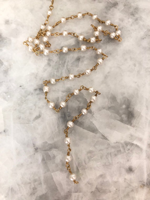 Rosary Chain Pearl 4mm Round 2-Feet Gold Brass Antique | Etsy