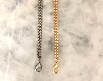 Curb Chain, Flattened, Antique Silver or Matte Gold, Layering Necklace, 5mm, High End Supply, With Clasp