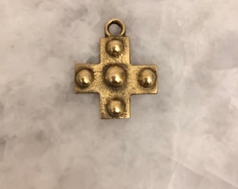 Brass Cross with Dots, Pendant, Charm, 1 3/8", Solid Brass, Square Cross