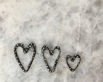 Heart with Dots, Soldered Free Form, Open Style, 3 Sizes, Handmade, Lead Free, Jewelry Supply