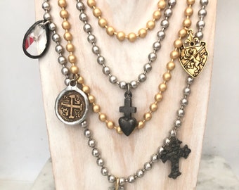 Ball Chain Necklace, Antique Silver or Gold, Large 6.4mm Round, High End, Plated, Anti Tarnish
