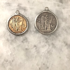 Antique French Coin Pendant, Angel 1793, Necklace, Soldered, Gold, Silver,  Replica