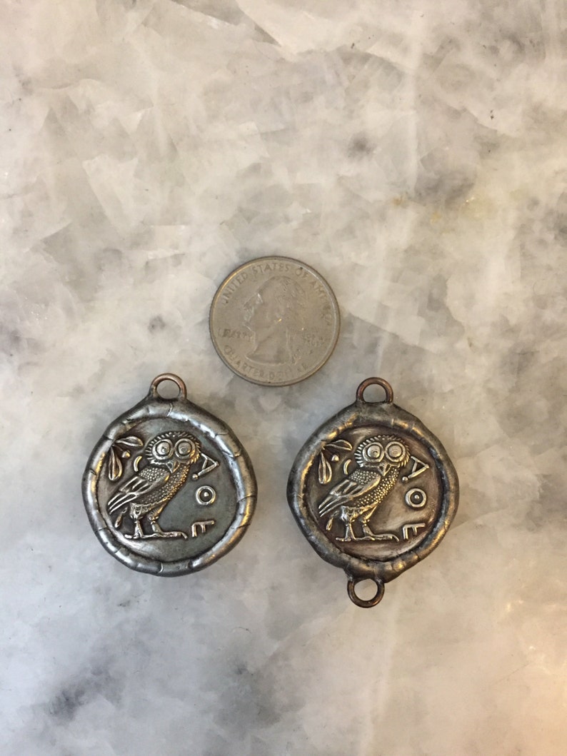 Ancient 1.25 Owl Coin Soldered Symbol of Wisdom Replica Greek Pendant Lead Free Tedradrachm Handmade 2 Sided