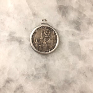 St Basil's Cathedral Coin Pendant, 1 Ruble, Silver 1.25", Replica, Necklace, Soldered Bezel, Lead Free