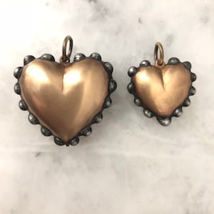 Puffed Herz Anhänger, Messing, rustikale Boho handgelötet, 2 seitig, Schmuck, bleifrei