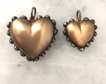 Puffed Heart Pendant, Raw Brass, Rustic Boho Hand Soldered, 2 Sided,  Jewelry, Lead Free