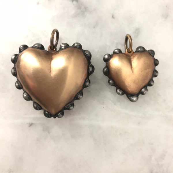 Puffed Heart Pendant, Raw Brass, Rustic Boho Hand Soldered, 2 Sided,  Jewelry, Lead Free
