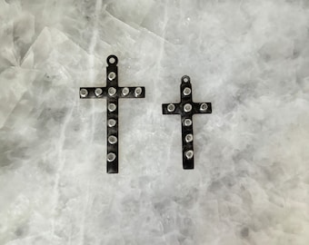 Cross Pendant with Raised Dots, Black, Pewter, Brass, 2" OR 1+1/2", Soldered, Handmade, Lead Free