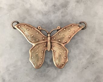 Butterfly Pendant, Soldered Brass  1+3/4" Handmade Pewter, Backfilled, Lead Free