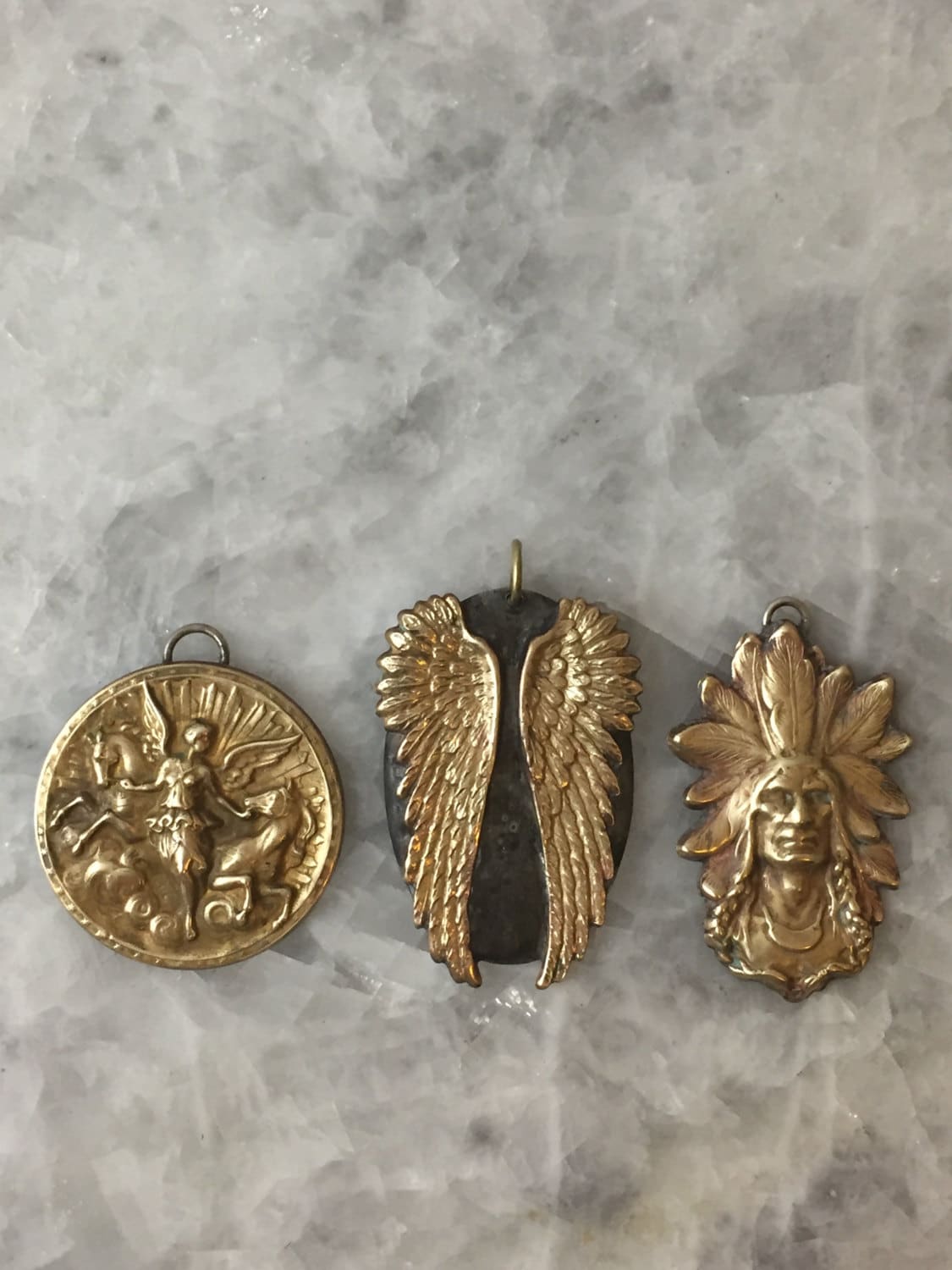 Angel, Wings OR Indian Brave Pendants, Soldered Brass, Pewter, Handmade