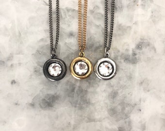 Swarovski Charm Pendant With LOOP, Gold Only, 15mm, Hammered Bezel, Genuine Crystal, Charm ONLY, Lead Free Pewter