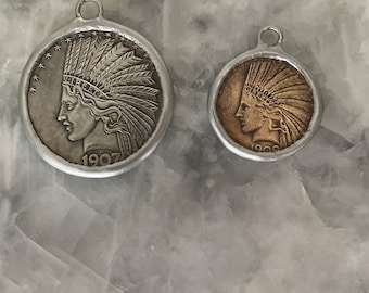 American Native Indian Coin, 1907, Silver or Gold, Necklace, Hand Soldered, Replica