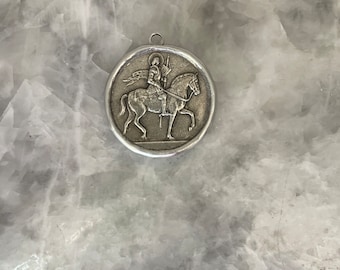 Joan Of Arc Pendant, Warrior Woman, Horse, Soldered Medal, 1.75", Silver, Handmade, Replica, Large, 2 Sided
