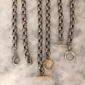 Chunky Silver Chain Necklace, 11mm Rolo, Antique Silver Plate, High End Jewelry, Womens, Mens, Clasp 16&quot;, 24&quot;or 30&quot;