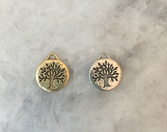 Tree of Life Charm Pendant, 15mm, Gold or Silver, Yoga, Inspirational, Round, Pewter, Jewelry Supplies