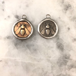 Queen Bee Pendant Gold or Silver Brass Soldered Pendant, or Rustic with Silver bezel, 1.25" Pewter, Round, Lead Free