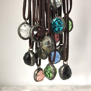 Faceted Glass Crystal, Soldered Pendant, Connector Drop, Charm ONLY, Assorted Colors, Oval, Faceted, Handmade Jewelry Supply