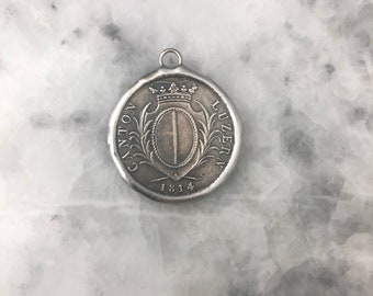 Swiss Coin Pendant, European Crest Replica, Soldered 1+5/8", Necklace, 2 Sided, Lead Free