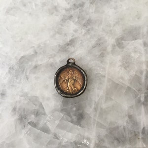 Soldered Angel Coin Pendant, Medal, 27mm Rustic Brass Coin, Guardian Angel Necklace, 2 Sided