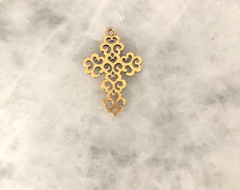 Gold Filagree Cross Pendant, 1.5", Pewter, 24k Gold Plate, Lace, Lattice, Fret Necklace, Lead Free Supplies