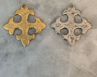 Celtic Maltese Cross Pendant, Hammered Large 1.5" GOLD or SILVER Pewter, Necklace, 2 Sided