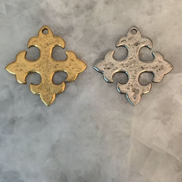 Celtic Maltese Cross Pendant, Hammered Large 1.5" GOLD or SILVER Pewter, Necklace, 2 Sided