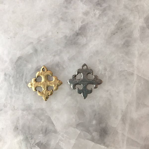 Celtic Cross Charm, 5/8" Gold or Silver Hammered, Cast Pewter, Lead Free